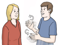 Gebärdensprache visuell dargestellt durch Paar und Handbewegung